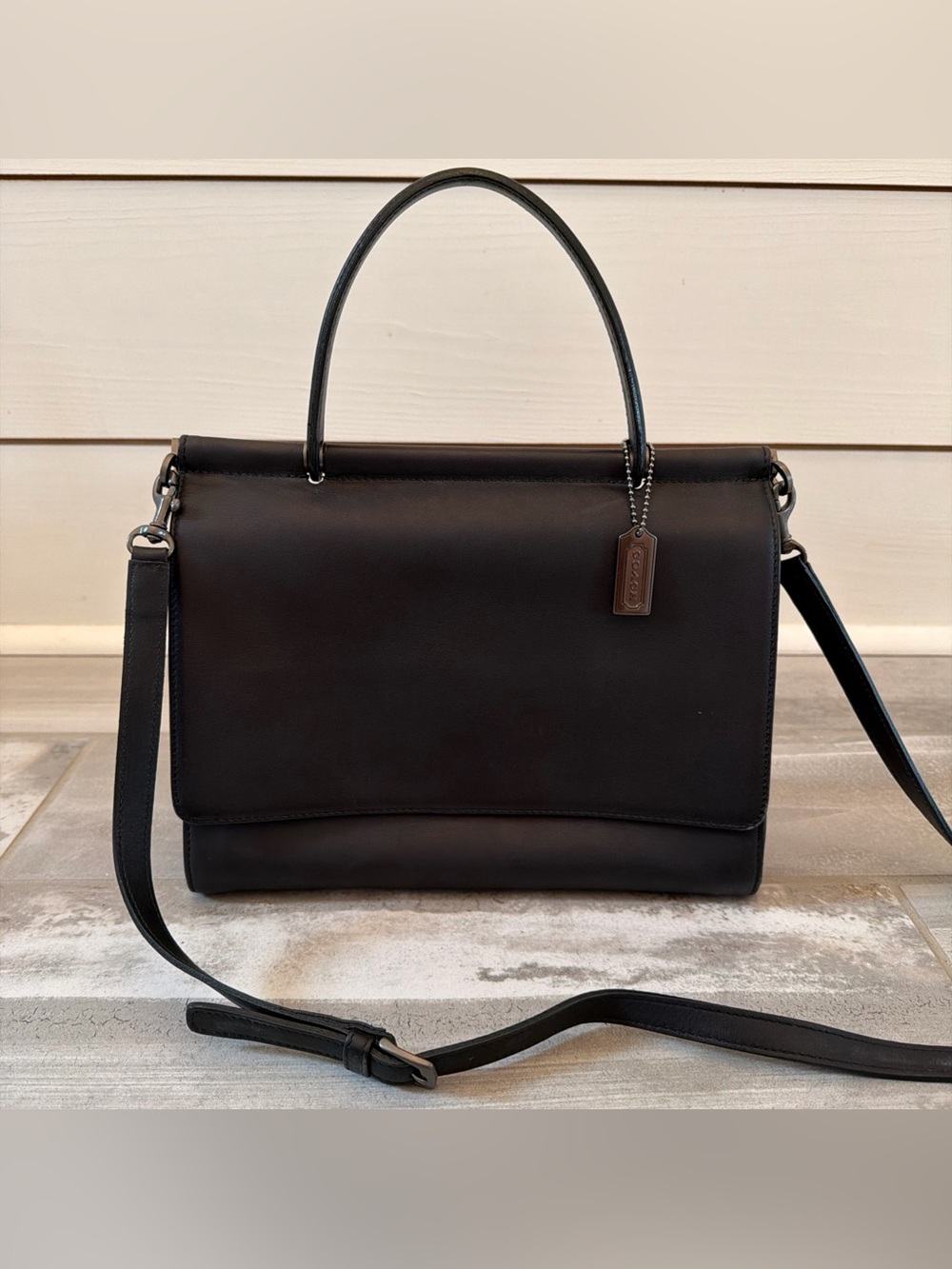 Vintage Coach Whitney 9185 Black Leather Satchel Top Handle Crossbody Purse Bag